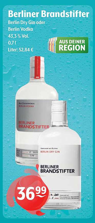 Berliner Brandstifter Berlin Dry Gin oder Berlin Vodka 43,3 % Vol. 0,7 l