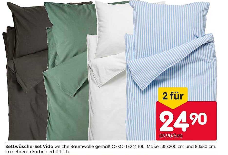Bettwäsche-Set Viga weiche Baumwolle gemäß OEKO-TEX® 100. Maße 135x200 cm und 80x80 cm. In mehreren Farben erhältlich.