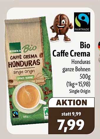 Bio Caffe Crema Honduras ganze Bohnen 500g