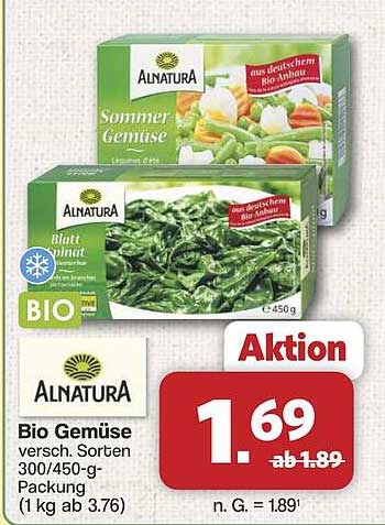 Bio Gemüse versch. Sorten 300/450-g-Packung (1 kg ab 3.76)