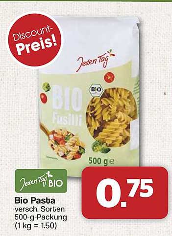 Bio Pasta versch. Sorten 500-g-Packung (1 kg = 1.50)