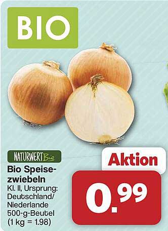 Bio Speisezwiebeln Kl. II, Ursprung: Deutschland/Niederlande 500-g-Beutel (1 kg = 1.98)