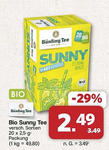 Bio Sunny Tee versch. Sorten 20 x 2,5-g-Packung (1 kg = 49.80)