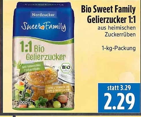 Bio Sweet Family Gelierzucker 1:1 aus heimischen Zuckerrüben 1-kg-Packung