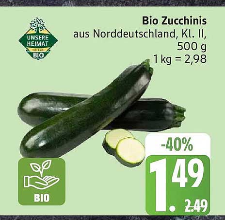 Bio Zucchinis aus Norddeutschland, Kl. II, 500 g