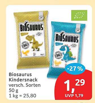 Biosaurus Kindersnack versch. Sorten 50 g 1 kg = 25,80