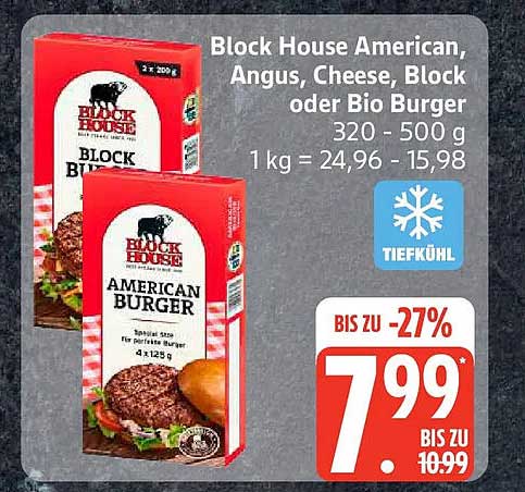 Block House American, Angus, Cheese, Block oder Bio Burger