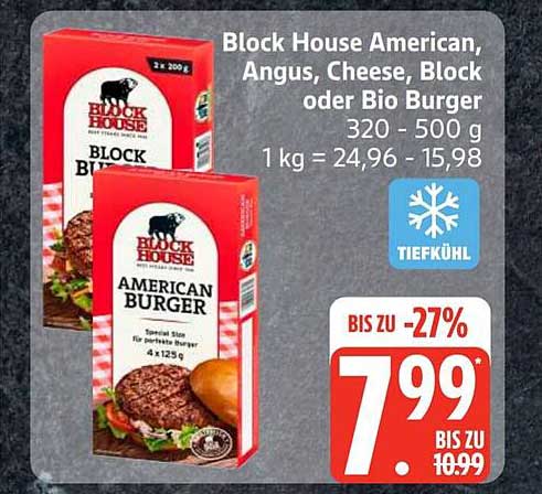 Block House American, Angus, Cheese, Block oder Bio Burger