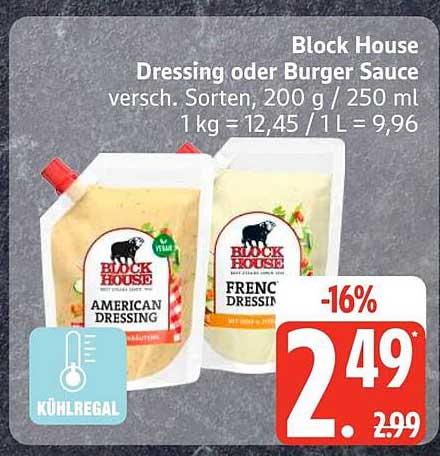 Block House Dressing oder Burger Sauce versch. Sorten, 200 g / 250 ml
