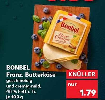 BONBEL Franz. Butterkäse geschmeidig und cremig-mild, 48 % Fett i. Tr. je 100 g