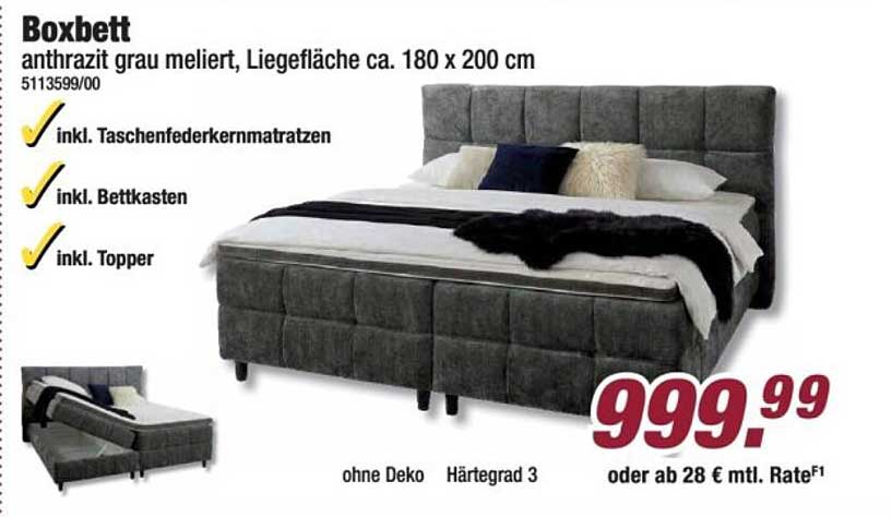 Boxbett anthrazit grau meliert, Liegefläche ca. 180 x 200 cm
