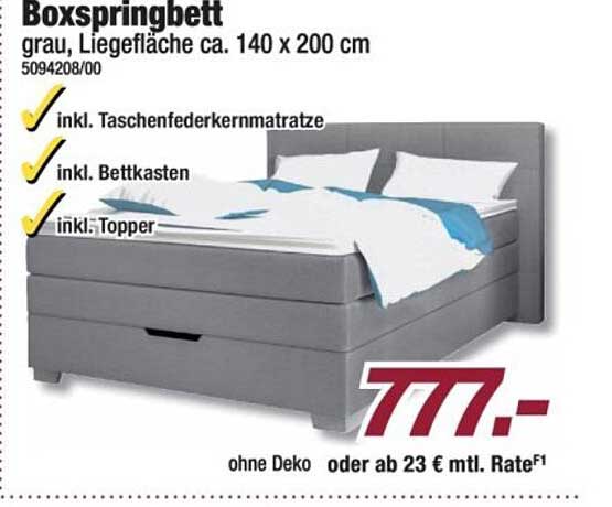 Boxspringbett grau, Liegefläche ca. 140 x 200 cm