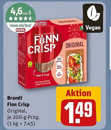 Brandt Finn Crisp Original, je 200-g-Pckg. (1 kg = 7.45)