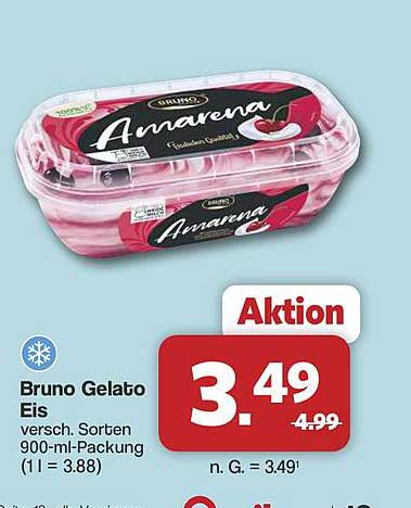 Bruno Gelato Eis versch. Sorten 900-ml-Packung (1 l = 3.88)