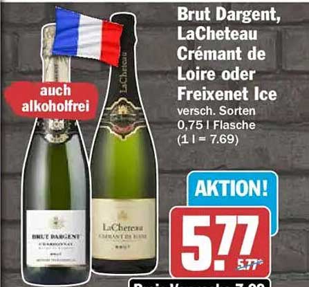 Brut Dargent, LaCheteau Crémant de Loire oder Freixenet Ice versh. Sorten 0,75 l Flasche (1 l = 7.69)
