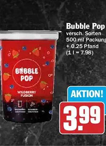 Bubble Pop versch. Sorten 500 ml Packung + 0.25 Pfand