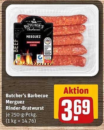 Butcher's Barbecue Merguez Rinder-Bratwurst je 250-g-Pckg. (1 kg = 14,76)