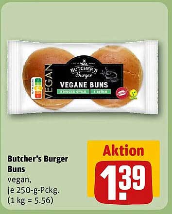 Butcher’s Burger Buns vegan, je 250-g-Packg. (1 kg = 5.56)