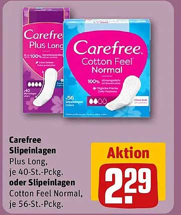 Carefree Slipeinlagen Plus Long, je 40-St.-Pckg. oder Slipeinlagen Cotton Feel Normal, je 56-St.-Pckg.