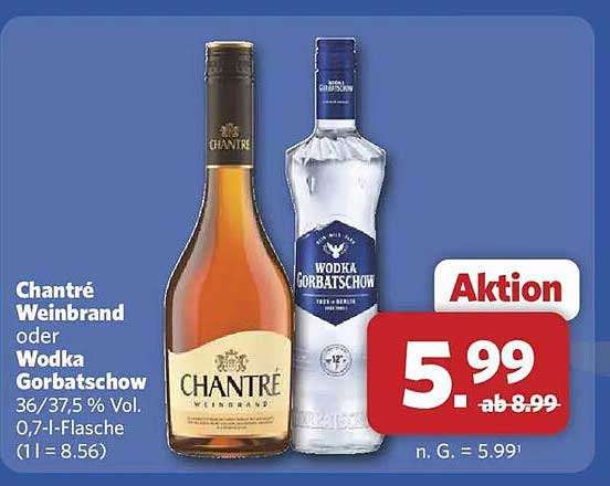 Chantré Weinbrand oder Wodka Gorbatschow