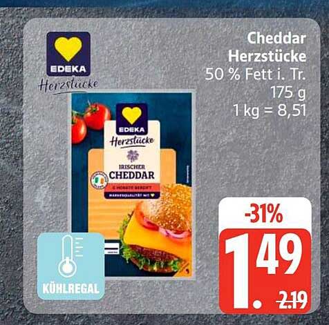 Cheddar Herzstücke 50 % Fett i. Tr. 175 g
