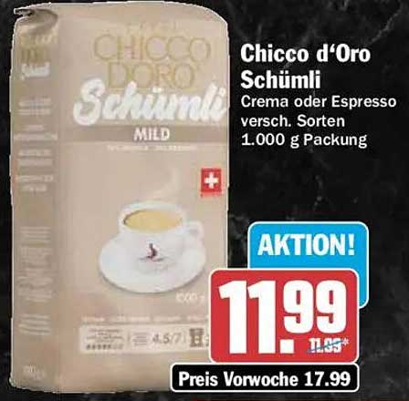 Chicco d'Oro Schümli Crema oder Espresso versch. Sorten 1.000 g Packung