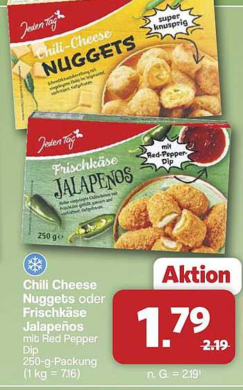 Chili Cheese Nuggets oder Frischkäse Jalapeños mit Red Pepper Dip 250-g-Packung