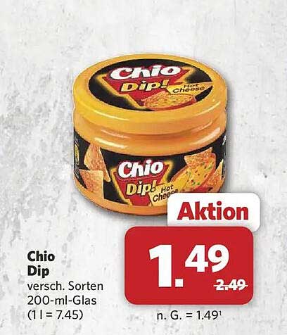 Chio Dip versch. Sorten 200-ml-Glas (1 l = 7.45)