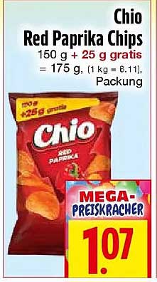 Chio Red Paprika Chips 150 g + 25 g gratis = 175 g, Packung
