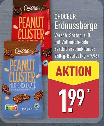 CHOCEUR Erdnussberge Versch. Sorten, z. B. mit Vollmilch- oder Zartbitterschokolade; 250-g-Beutel (kg = 7.96)