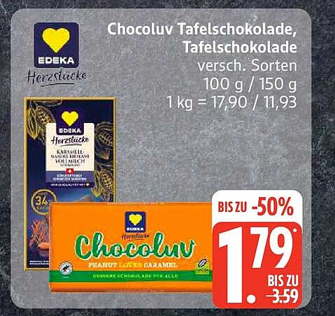 Chocoluv Tafelschokolade, Tafelschokolade versch. Sorten 100 g / 150 g