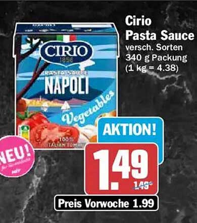 Cirio Pasta Sauce versh. Sorten 340 g Packung (1 kg = 4.38)