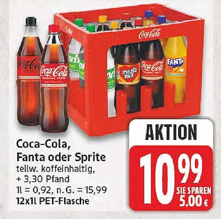 Coca-Cola, Fanta oder Sprite teilw. koffeinhaltig, + 3,30 Pfand 1 l = 0,92, n. G. = 15,99 12x1l PET-Flasche