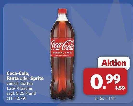 Coca-Cola, Fanta oder Sprite versch. Sorten 1,25-l-Flasche zzgl. 0.25 Pfand