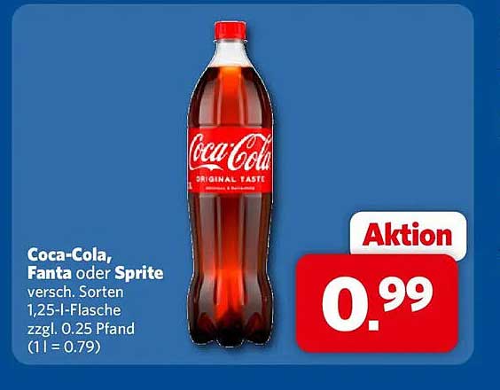 Coca-Cola, Fanta oder Sprite versch. Sorten 1,25-l-Flasche zzgl. Pfand (1 l = 0.79)