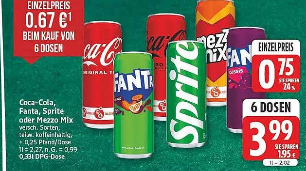 Coca-Cola, Fanta, Sprite oder Mezzo Mix versch. Sorten