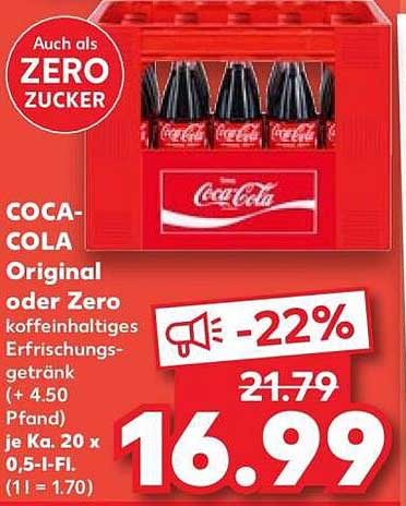 COCA-COLA Original oder Zero koffeinhaltiges Erfrischungsgetränk (+ 4.50 Pfand) je Ka. 20 x 0,5-l-Fl. (1 l = 1.70)