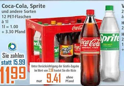 Coca-Cola, Sprite und andere Sorten 12 PET-Flaschen à 1 l