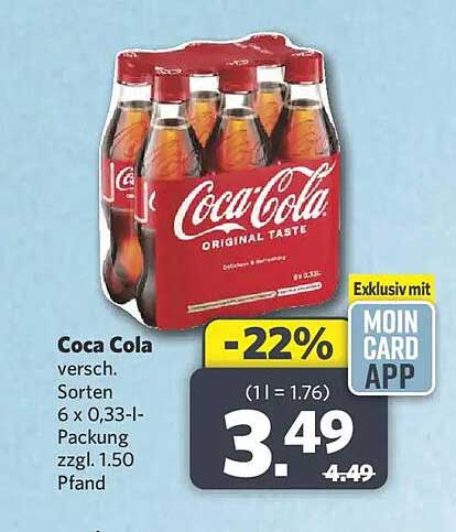 Coca Cola versch. Sorten 6 x 0,33-l-Packung zzgl. 1.50 Pfand
