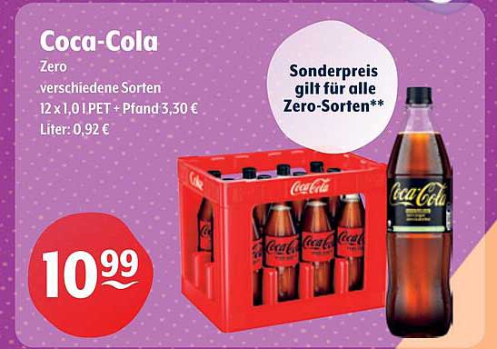 Coca-Cola Zero verschiedene Sorten 12 x 1,0 l PET + Pfand 3,30 €