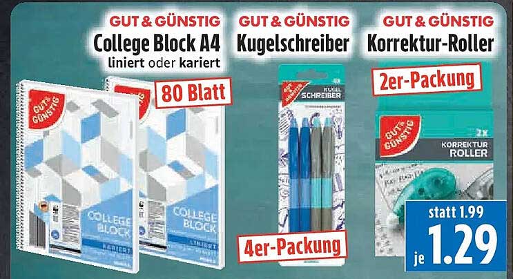 College Block A4 liniert oder kariert