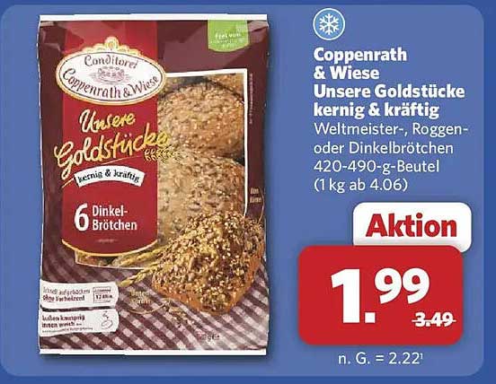 Coppenrath & Wiese Unsere Goldstücke kernig & kräftig Weltmeister-, Roggen- oder Dinkelbrötchen 420-490-g-Beutel (1 kg ab 4.06)