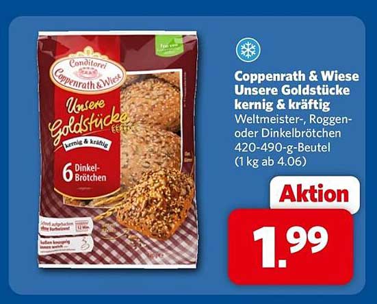 Coppenrath & Wiese Unsere Goldstücke kernig & kräftig Weltmeister-, Roggen- oder Dinkelbrötchen 420-490-g-Beutel (1 kg ab 4.06)