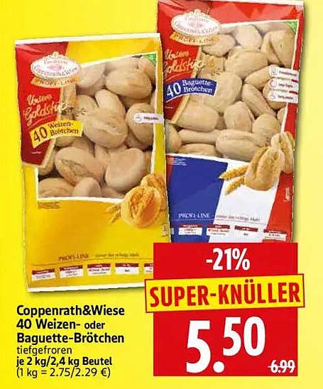 Coppenrath&Wiese 40 Weizen- oder Baguette-Brötchen tiefgefroren je 2 kg/2,4 kg Beutel