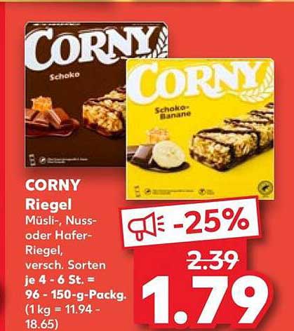 CORNY Riegel Müsli-, Nuss- oder Hafer-Riegel, versch. Sorten je 4 - 6 St. = 96 - 150-g-Packg.