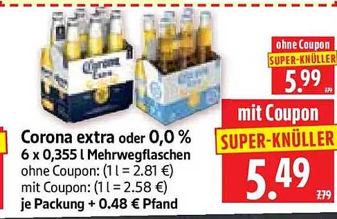 Corona extra oder 0,0 % 6 x 0,355 l Mehrwegflaschen