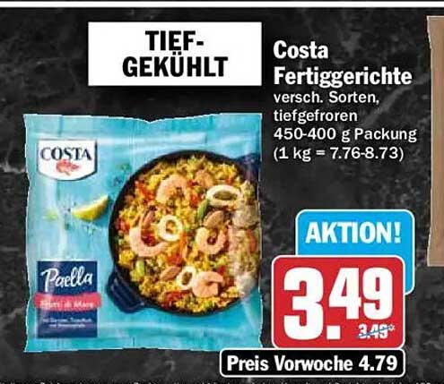 Costa Fertiggerichte versch. Sorten, tiefgefroren 450-400 g Packung (1 kg = 7.76-8.73)