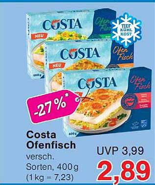Costa Ofenfisch versch. Sorten, 400 g (1 kg = 7,23)