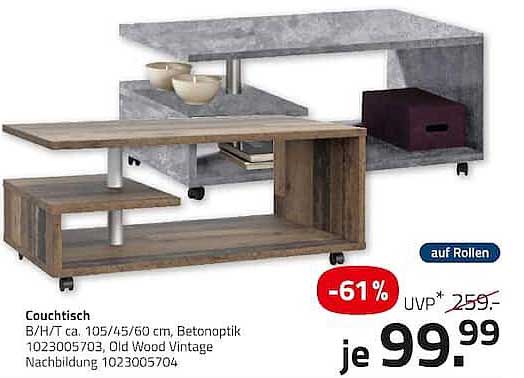 Couchtisch B/H/T ca. 105/45/60 cm, Betonoptik
