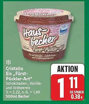 Cristallo Eis „Fürst-Pückler-Art“ Schokoladen-, Vanille- und Erdbeereis 1 l = 2,22, n. G. = 1,49 500ml Becher